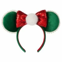 Disney Minnie Mouse Christmas Ear Headband With Pom And Sequin Bow For Adults